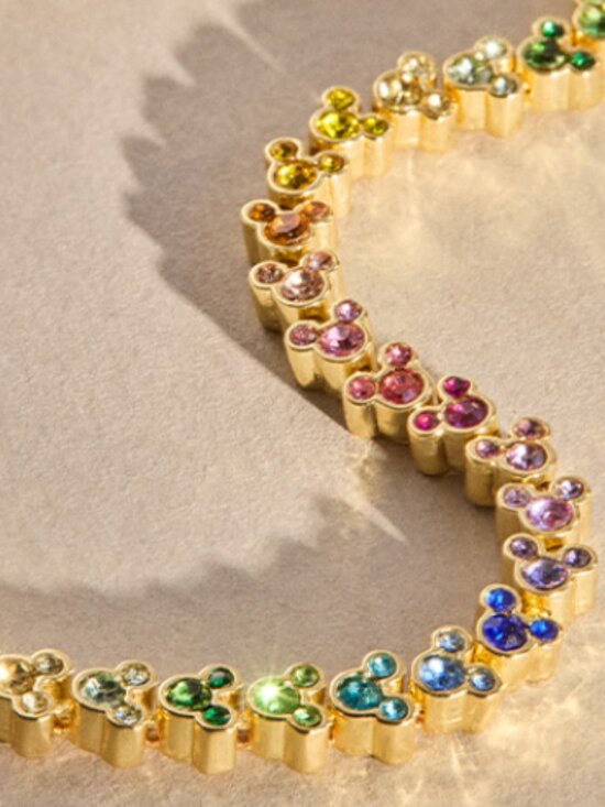 Amazon.com: BaubleBar Disney Mickey Mouse Repeating Tennis  Disney x BaubleBar - Mickey Mouse Rainbow Tennis Bracelet - Gold Tone - Size L